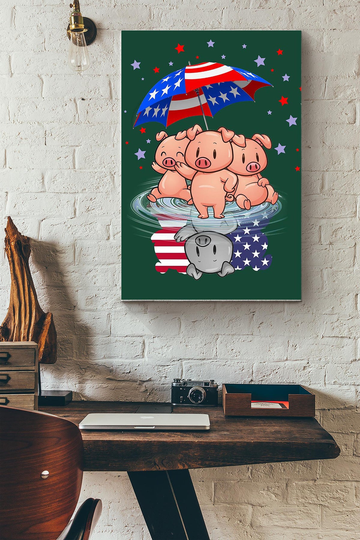 Pig America Umbrella Gift For You Canvas Gallery Wrapped Canvas Framed Gift Idea