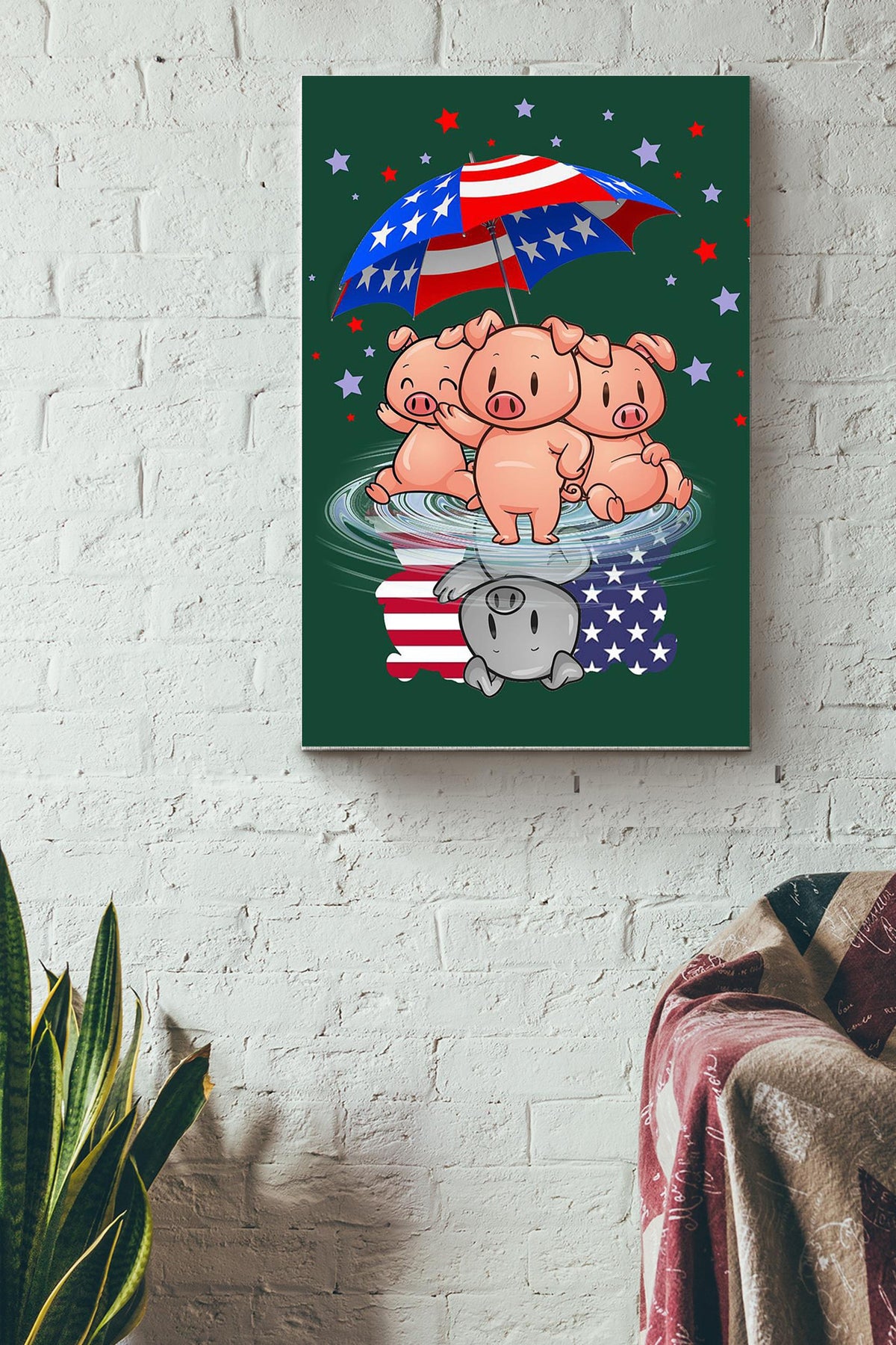 Pig America Umbrella Gift For You Canvas Gallery Wrapped Canvas Framed Gift Idea