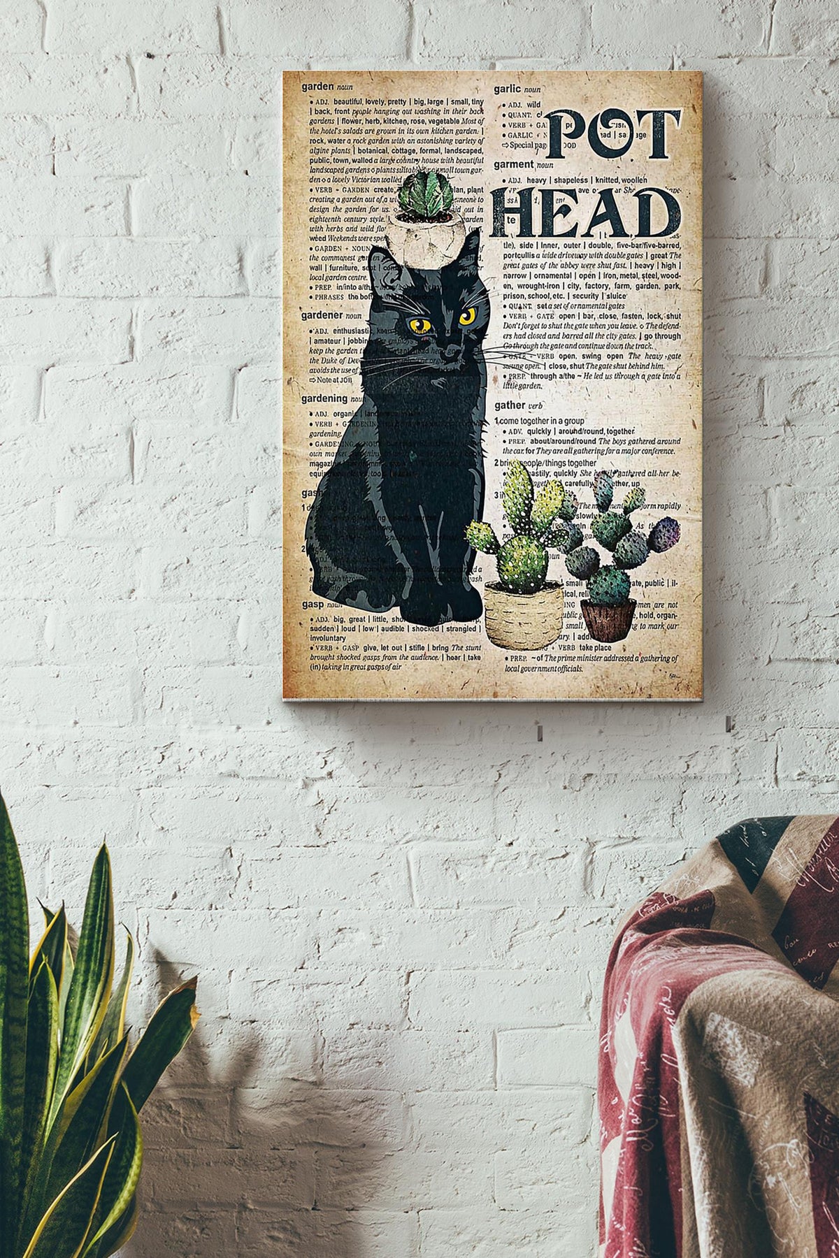 Pot Head Black Cat Gardening Canvas Gallery Wrapped Canvas Framed Gift Idea