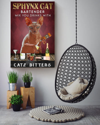 Mix Your Drinks With Catz Bitters Cool Cat Wall Art For Bartender Mom Cat Canvas Gallery Wrapped Canvas Framed Gift Idea Framed Prints, Canvas