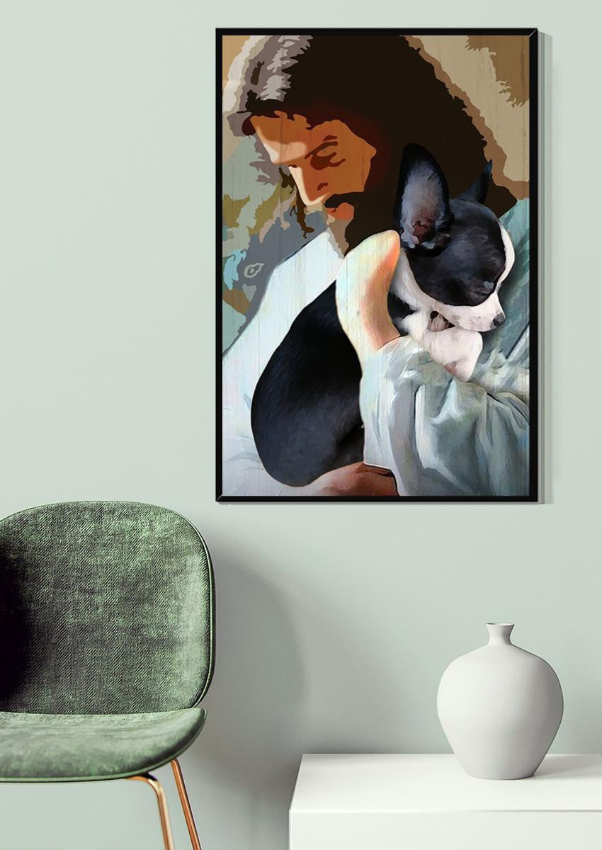 Jesus And Chihuahua Dog God Wall Art For Home Decor Gift For Dog Lovers Christian Canvas Gallery Wrapped Canvas Framed Gift Idea Framed Prints, Canvas