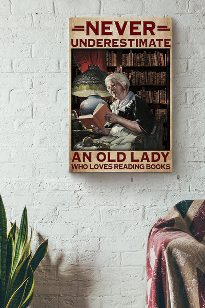 Never Underestimate Old Lady Loves Reading Books Gift For Books Lover Library Decor Canvas