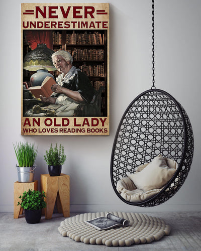 Never Underestimate Old Lady Loves Reading Books Gift For Books Lover Library Decor Canvas