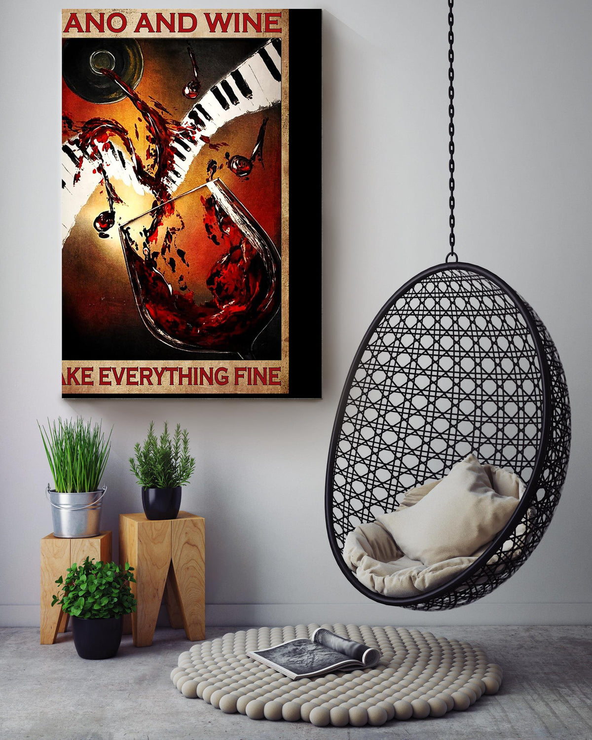 Piano And Wine Make Everything Fine Poster For Bar Decor Piano Player Gift Canvas
