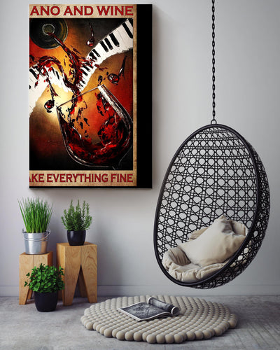 Piano And Wine Make Everything Fine Poster For Bar Decor Piano Player Gift Canvas