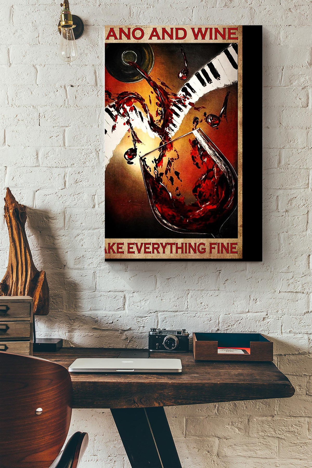 Piano And Wine Make Everything Fine Poster For Bar Decor Piano Player Gift Canvas
