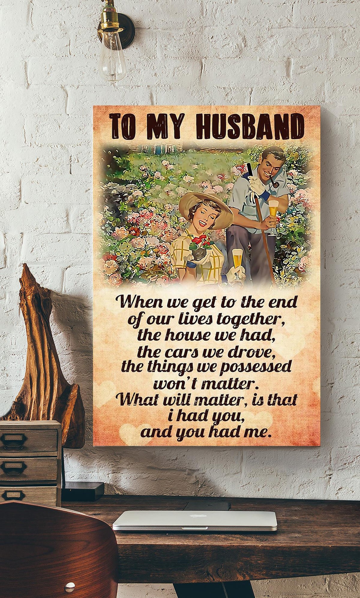 Loving Quote Wall Art From Gardener Wife To Husband Gift For Valentine Wedding Anniversary Canvas Framed Prints, Canvas