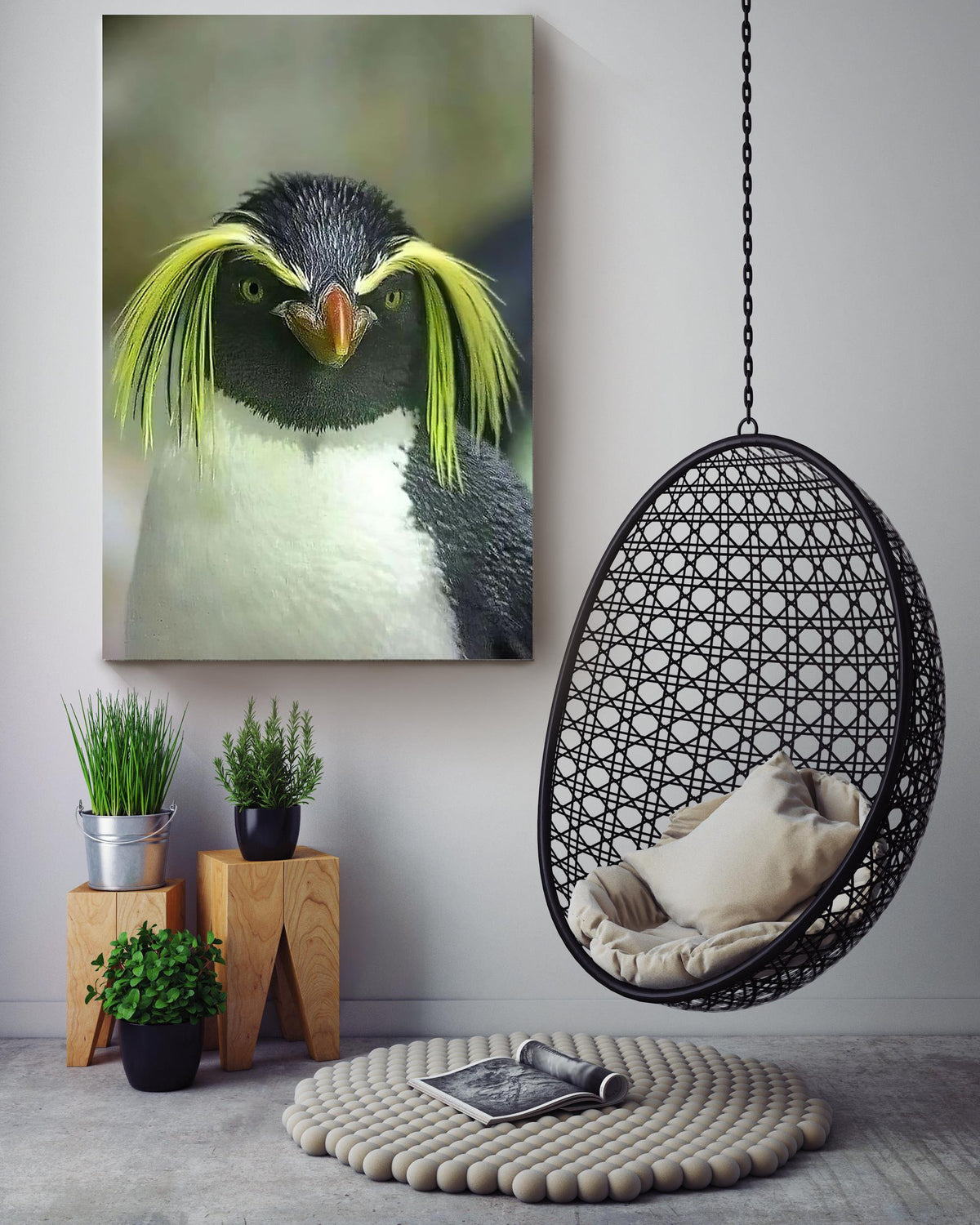 Macaroni Penguin Looking At You Funny Meme Gift For Home Decor Housewarming Canvas