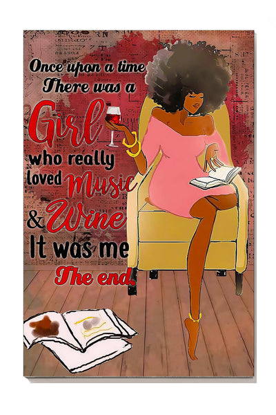 Once Upon A Time There Was A Girl Who Really Loved Music And Wine Wall Art For Music Lover Wine Lover Girl Room Decor Canvas Gallery Wrapped Canvas Framed Gift Idea Framed Prints, Canvas