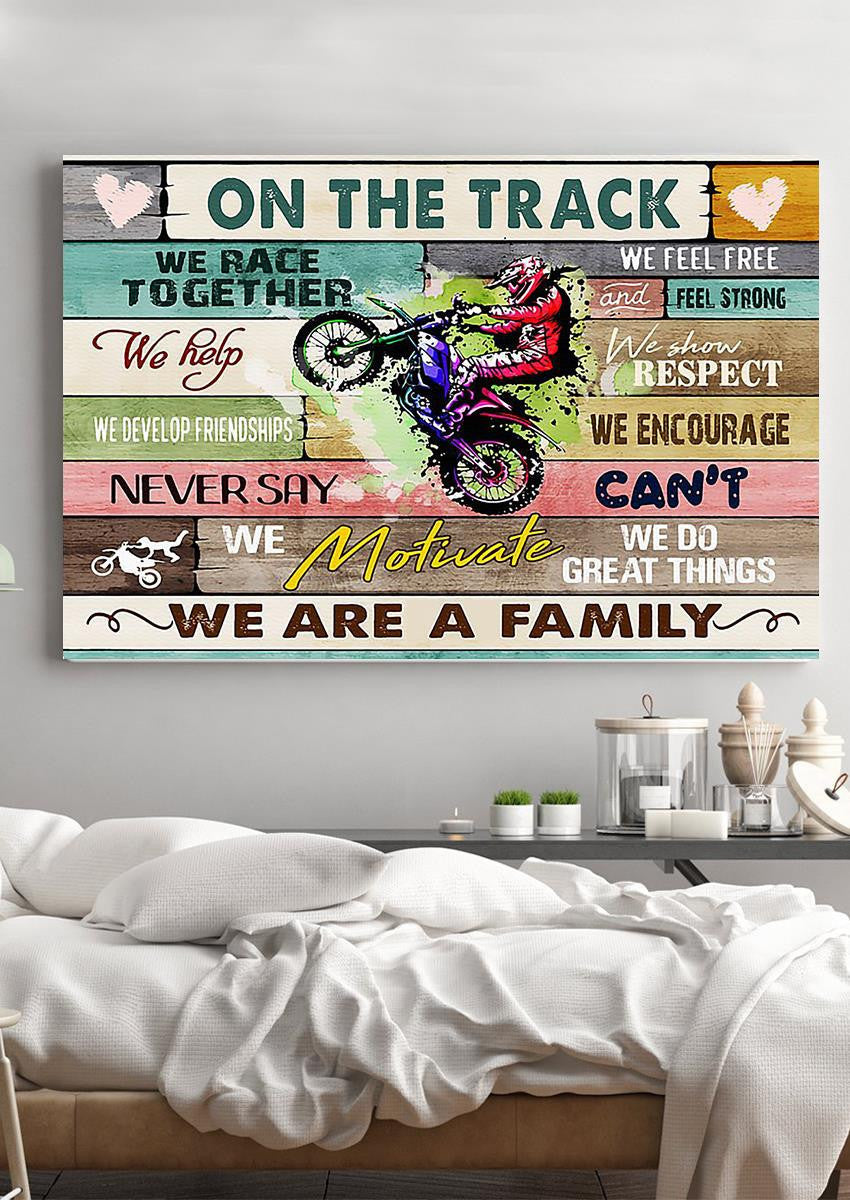Motorcycle On The Track We Are A Family For Garage Decor Motobike Retro Print Rider
