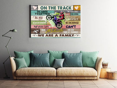Motorcycle On The Track We Are A Family For Garage Decor Motobike Retro Print Rider