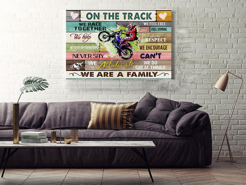 Motorcycle On The Track We Are A Family For Garage Decor Motobike Retro Print Rider