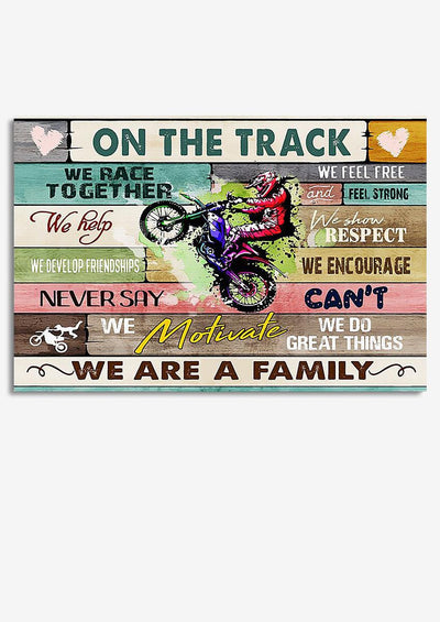 Motorcycle On The Track We Are A Family For Garage Decor Motobike Retro Print Rider