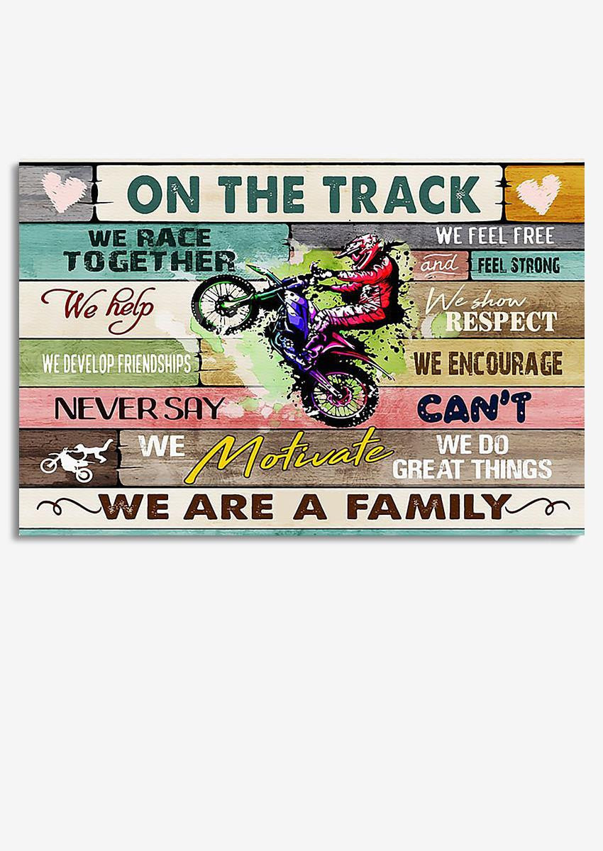 Motorcycle On The Track We Are A Family For Garage Decor Motobike Retro Print Rider