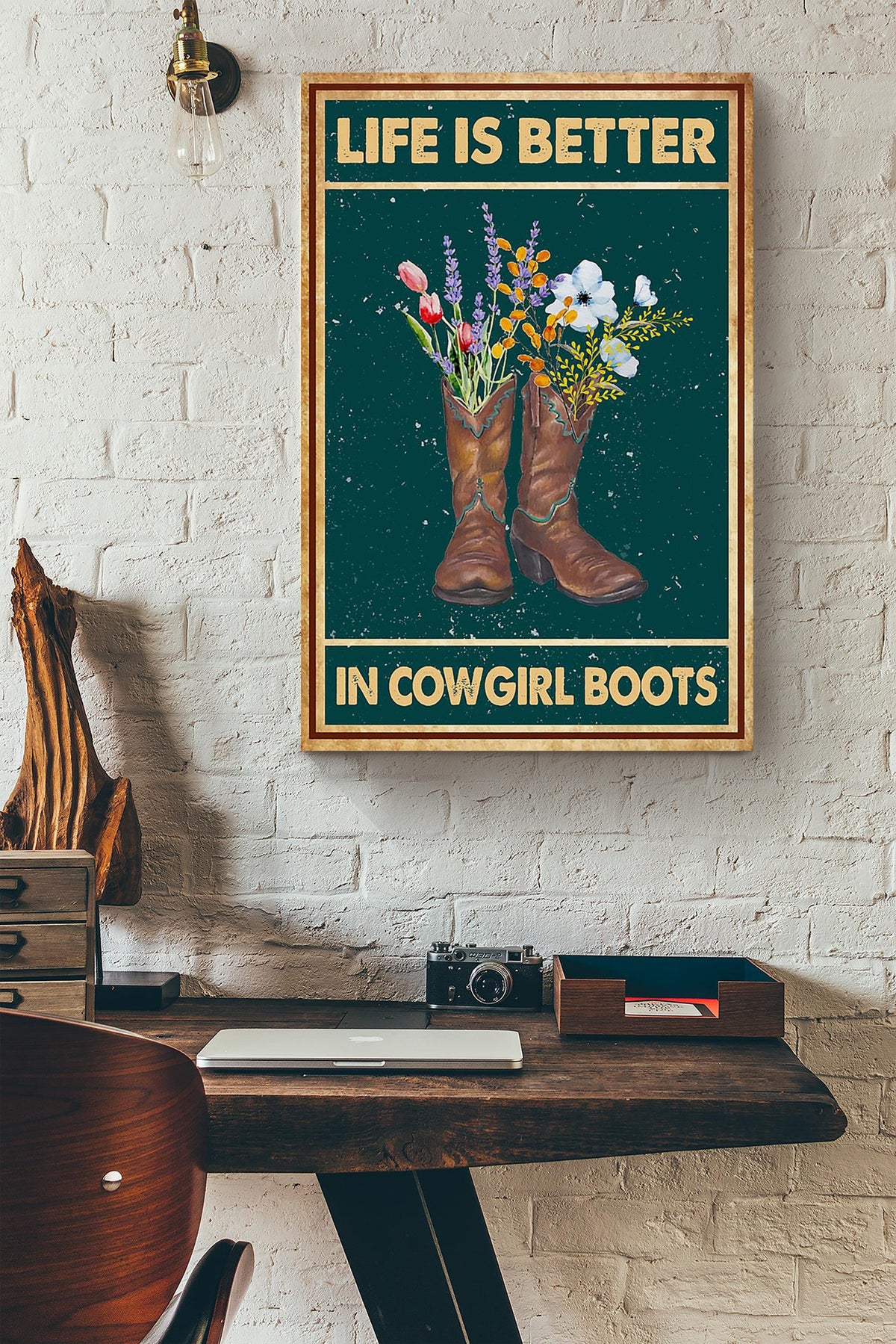Life Is Better In Cowgirl Boots Poster Horse Riding Wall Art Cowgirl Cowboy Gift Canvas Framed Prints, Canvas
