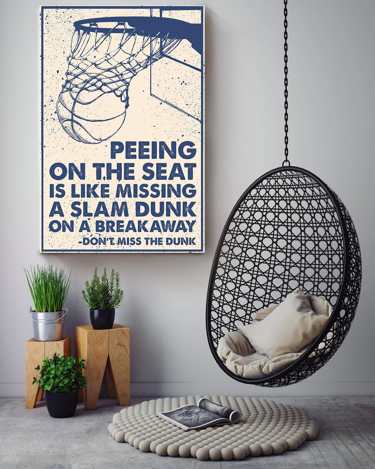 Peeling On The Seat Basketball Wall Art For Basketball Fan Canvas Framed Prints, Canvas