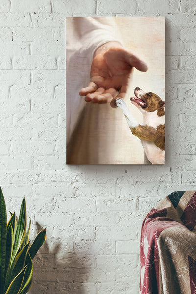 Pitbull Take My Hand Christian Wall Art Gift For Dog Lover Canvas Framed Prints, Canvas
