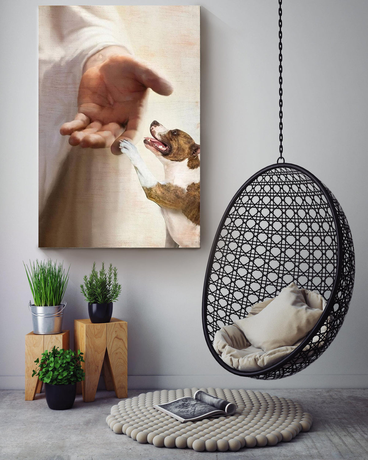 Pitbull Take My Hand Christian Wall Art Gift For Dog Lover Canvas Framed Prints, Canvas