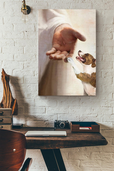 Pitbull Take My Hand Christian Wall Art Gift For Dog Lover Canvas Framed Prints, Canvas