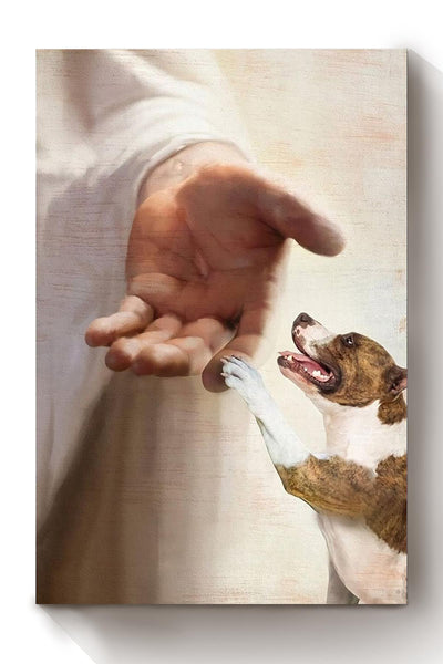 Pitbull Take My Hand Christian Wall Art Gift For Dog Lover Canvas Framed Prints, Canvas