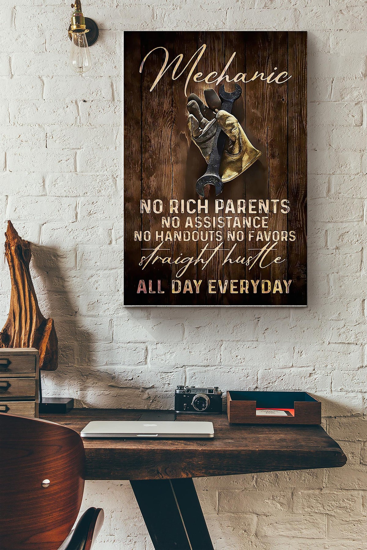 Mechanic Straight Hustle All Day Canvas Gallery Wrapped Canvas Framed Gift Idea