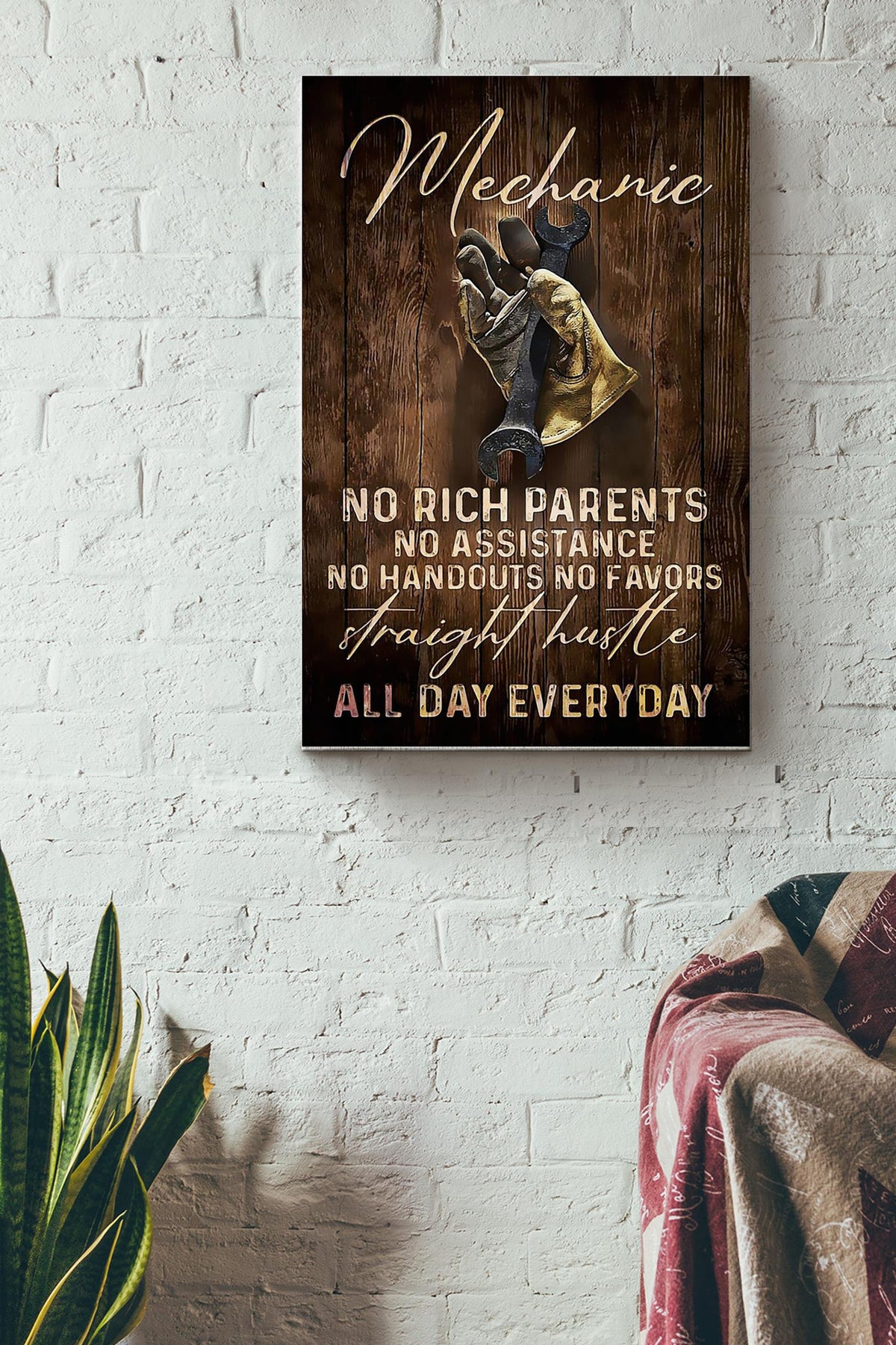 Mechanic Straight Hustle All Day Canvas Gallery Wrapped Canvas Framed Gift Idea