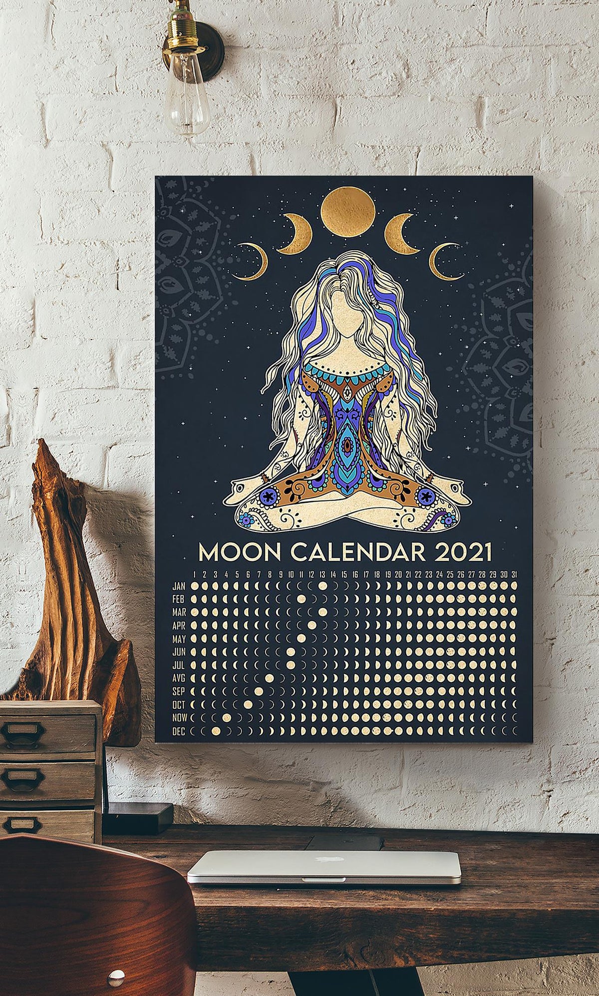 Moon Calendar Hippie Soul Print For Vintage Yoga Girl Gift 02 Canvas
