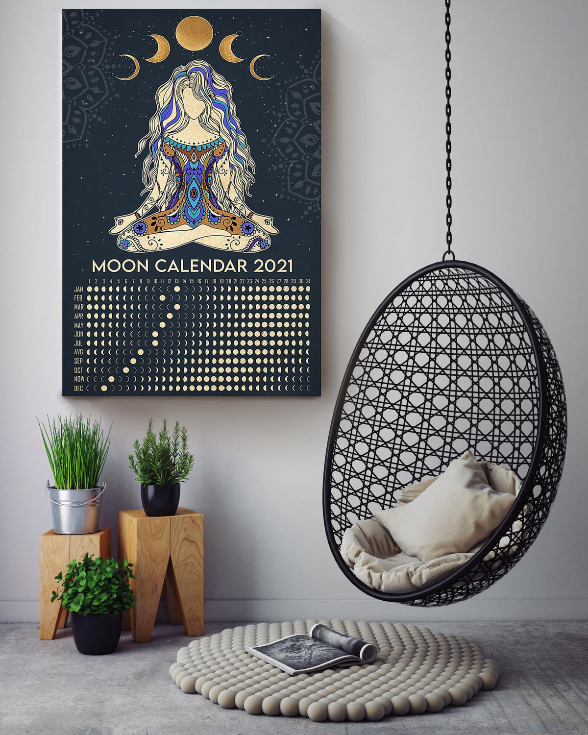 Moon Calendar Hippie Soul Print For Vintage Yoga Girl Gift 02 Canvas