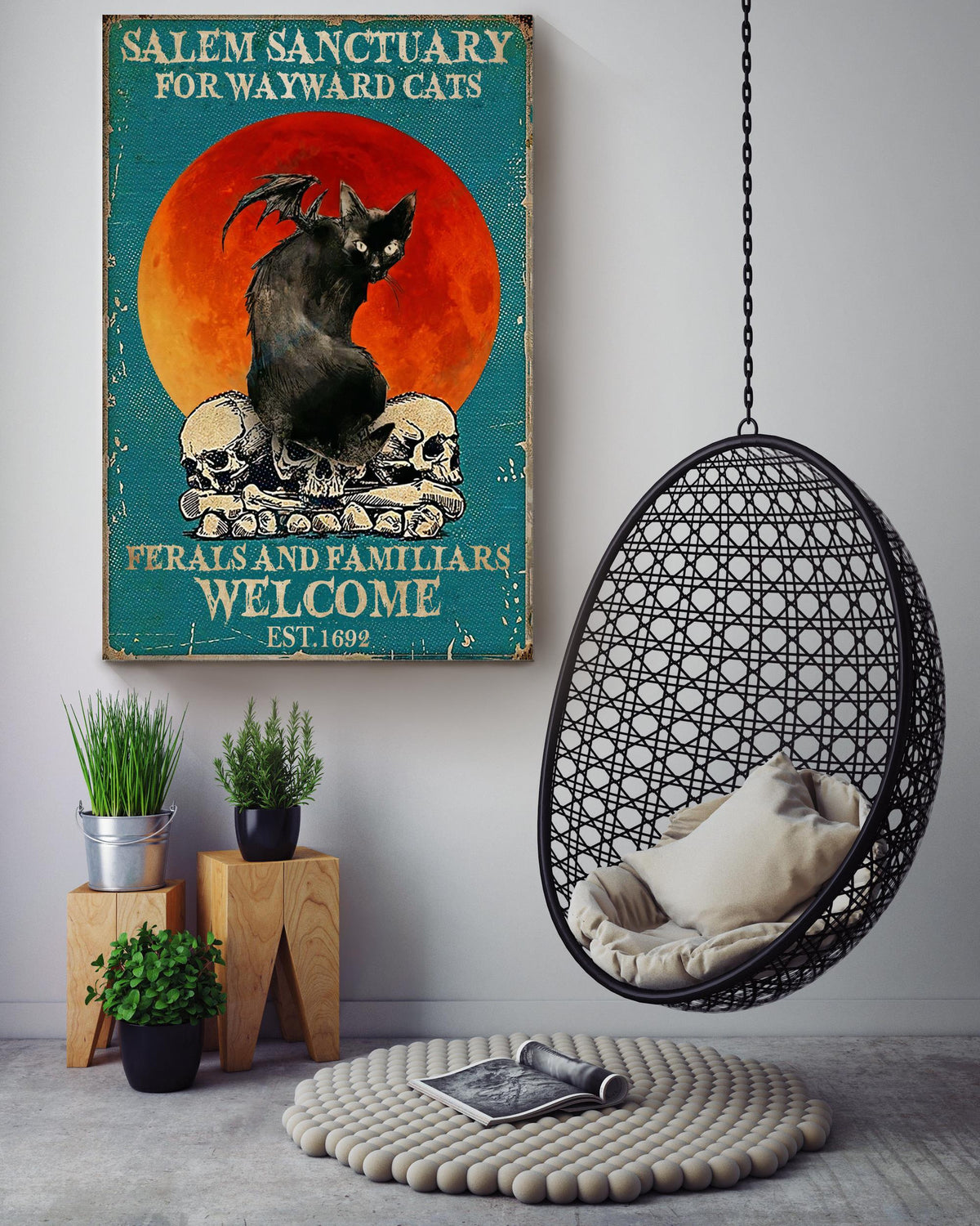Salem Sanctualy For Wayward Cats Animal Wall Art Gift For Blackcat Lover, Halloween Decor, Sabrina Fan Canvas Framed Prints, Canvas