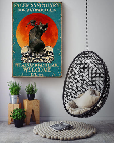 Salem Sanctualy For Wayward Cats Animal Wall Art Gift For Blackcat Lover, Halloween Decor, Sabrina Fan Canvas Framed Prints, Canvas