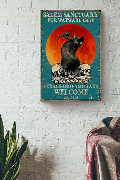 Salem Sanctualy For Wayward Cats Animal Wall Art Gift For Blackcat Lover, Halloween Decor, Sabrina Fan Canvas Framed Prints, Canvas