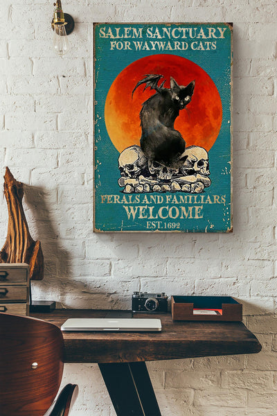 Salem Sanctualy For Wayward Cats Animal Wall Art Gift For Blackcat Lover, Halloween Decor, Sabrina Fan Canvas Framed Prints, Canvas