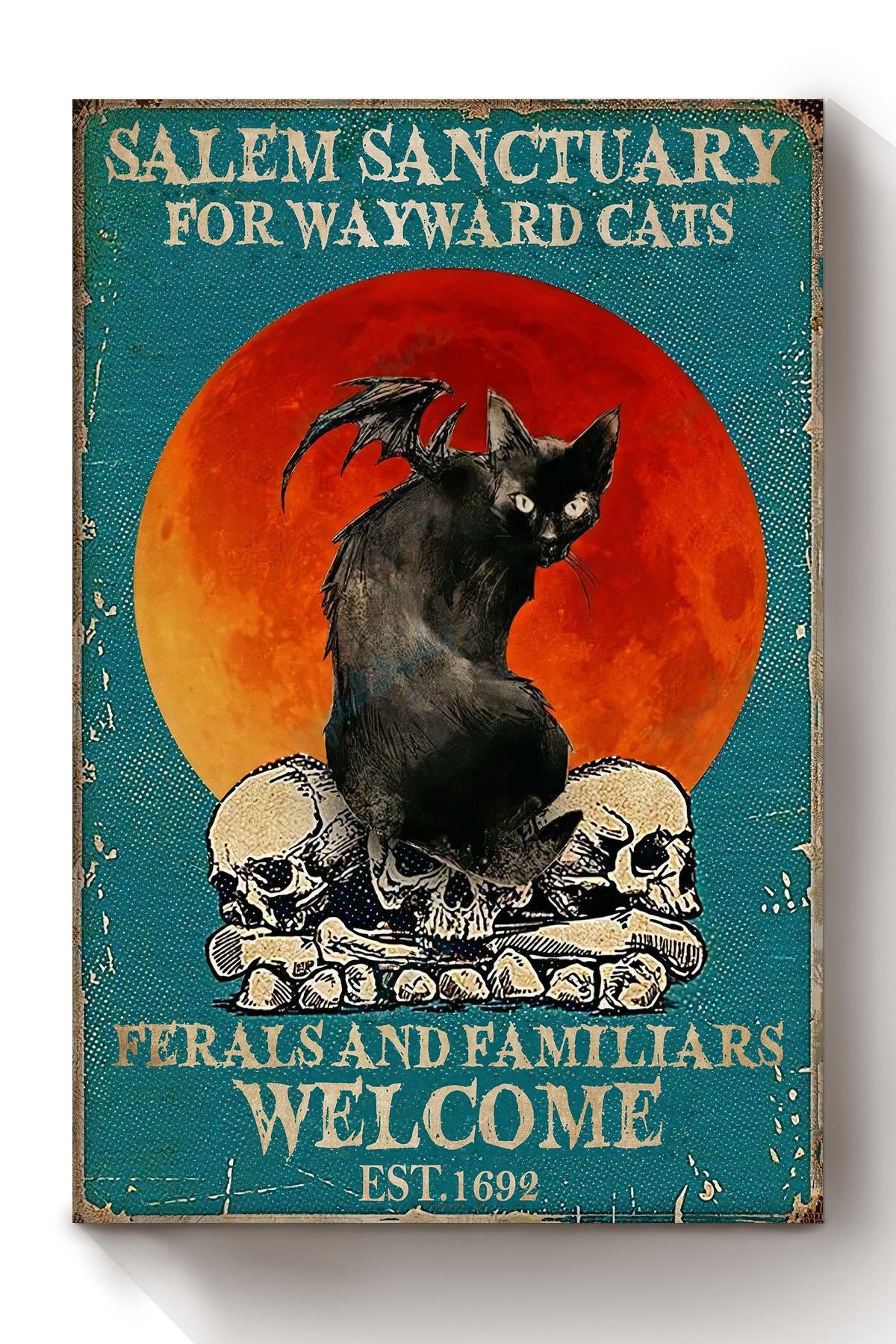 Salem Sanctualy For Wayward Cats Animal Wall Art Gift For Blackcat Lover, Halloween Decor, Sabrina Fan Canvas Framed Prints, Canvas