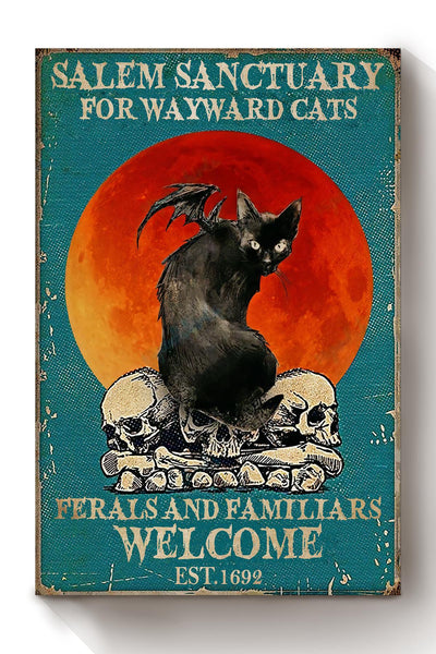 Salem Sanctualy For Wayward Cats Animal Wall Art Gift For Blackcat Lover, Halloween Decor, Sabrina Fan Canvas Framed Prints, Canvas