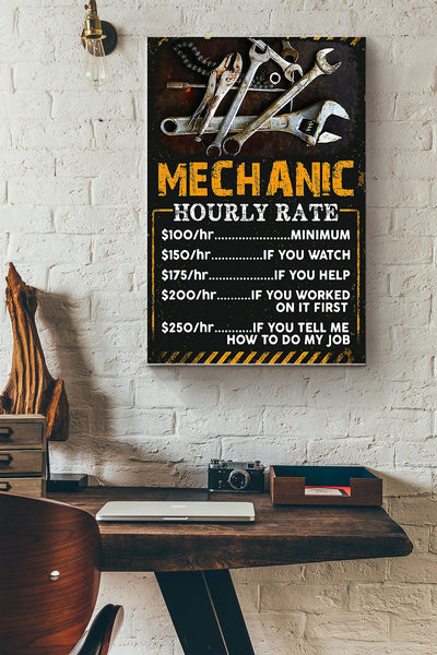Mechanic Hourly Rate Poster Mechanical Engineer Wall Art Gift For Men Fathers Day Husband Car Repair Shop Canvas Gallery Wrapped Canvas Framed Gift Idea Framed Prints, Canvas