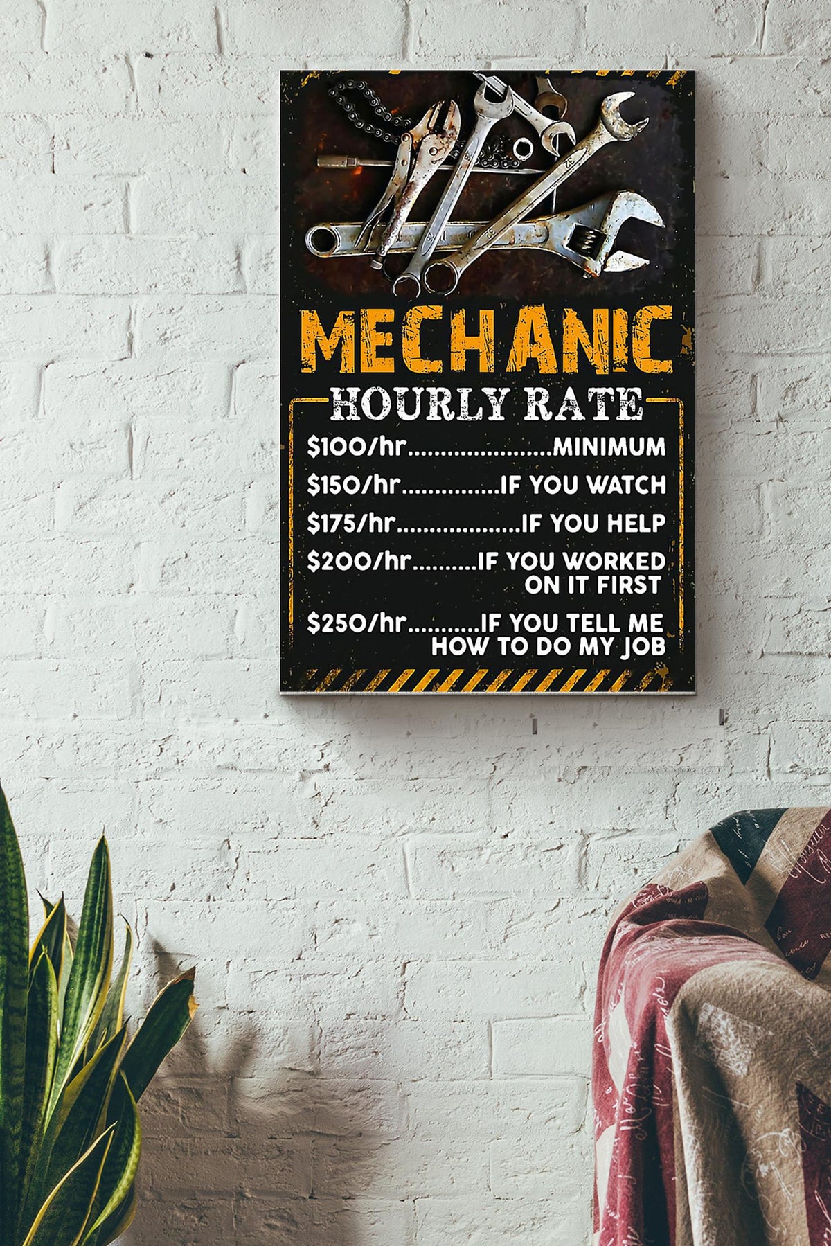 Mechanic Hourly Rate Poster Mechanical Engineer Wall Art Gift For Men Fathers Day Husband Car Repair Shop Canvas Gallery Wrapped Canvas Framed Gift Idea Framed Prints, Canvas