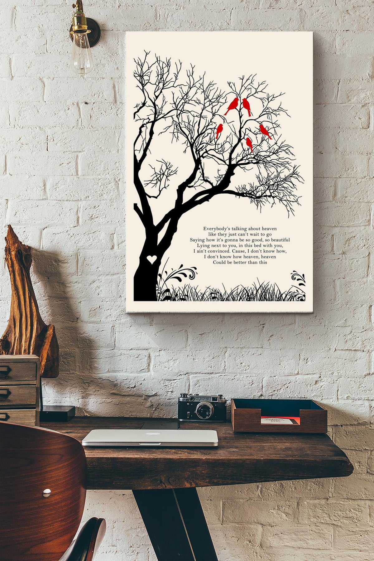 Kane Brown Heaven Lyric Winter Tree Birds Poster Canvas Gallery Wrapped Canvas Framed Gift Idea