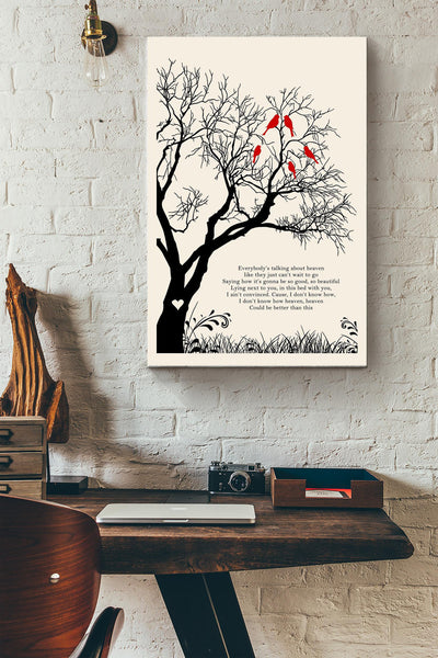Kane Brown Heaven Lyric Winter Tree Birds Poster Canvas Gallery Wrapped Canvas Framed Gift Idea