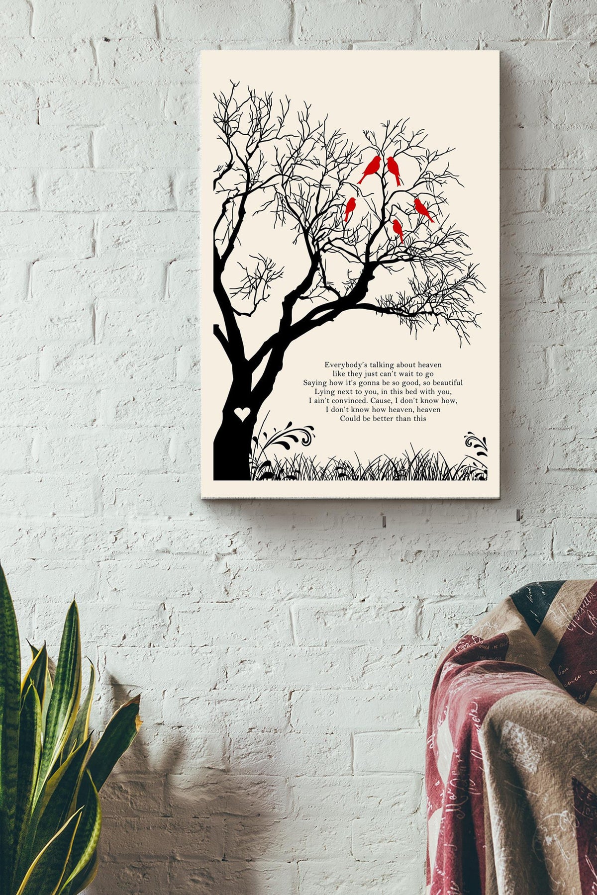 Kane Brown Heaven Lyric Winter Tree Birds Poster Canvas Gallery Wrapped Canvas Framed Gift Idea