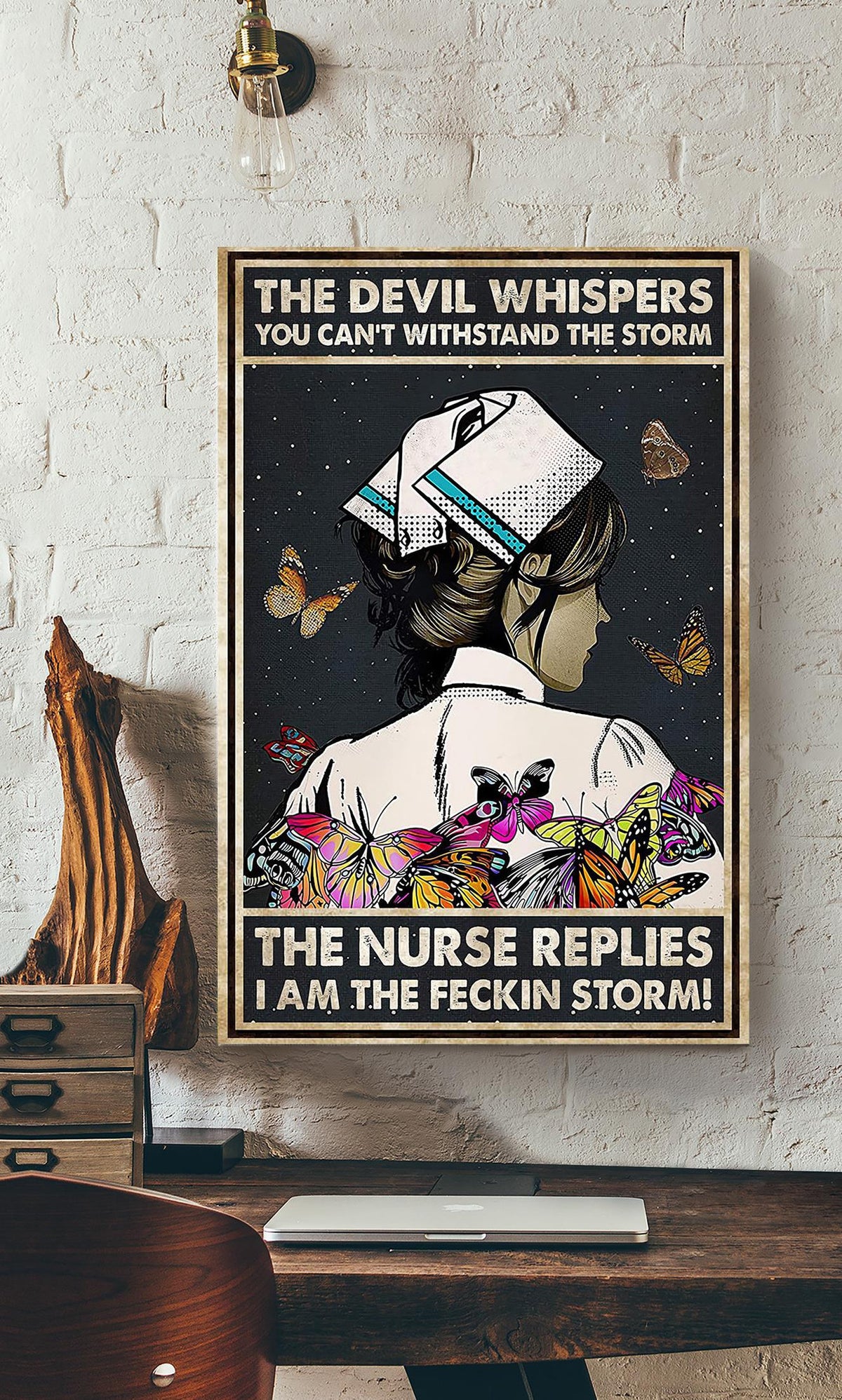 Nurse The Devil Whispers You Can't Withstand The Storm Gift For Nurse's Room Decor Canvas