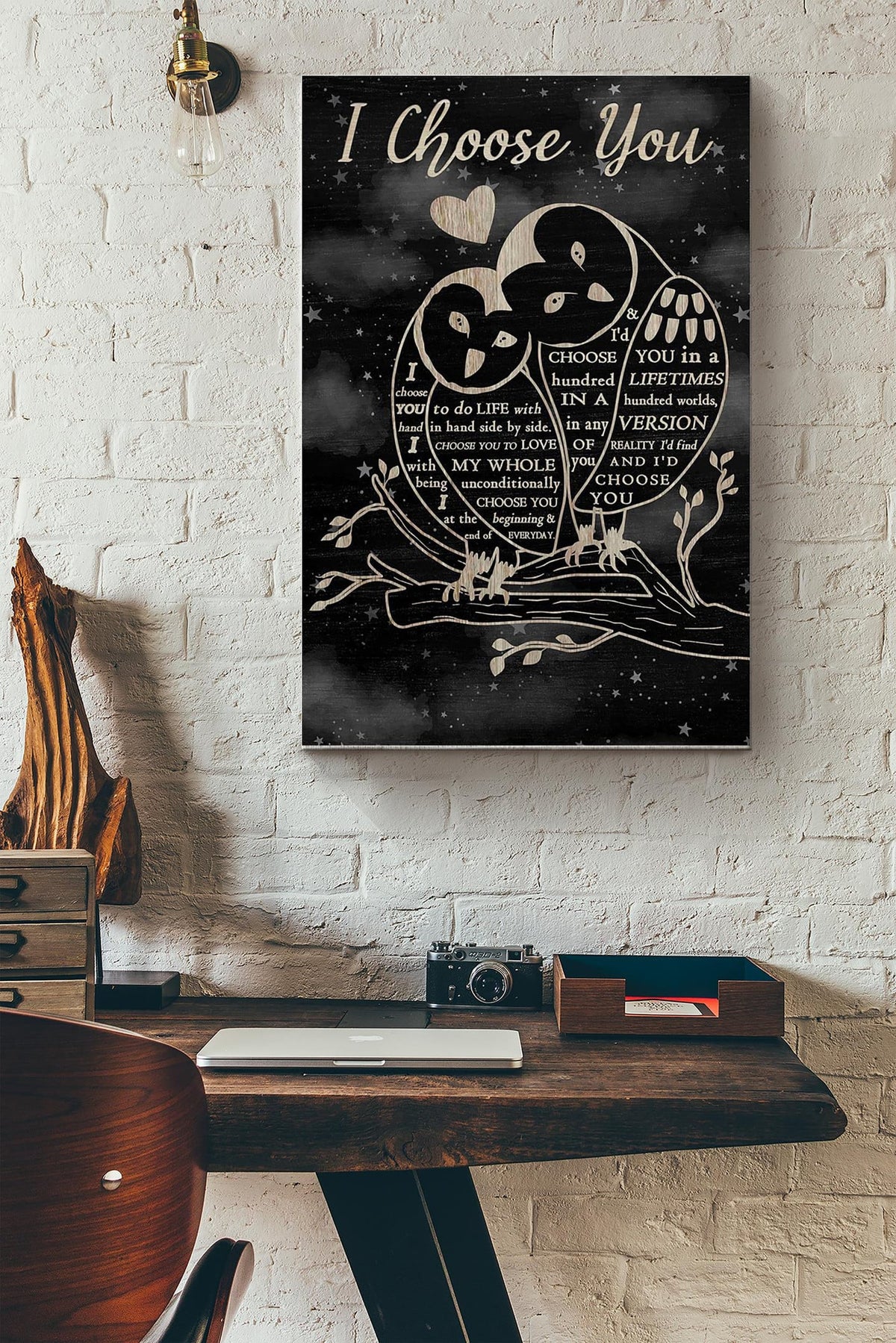 Owl Couple I Choose You Vow Poster - Animal Wall Art - Great Owl Owl Print Gift For Animal Lover Canvas Gallery Wrapped Canvas Framed Gift Idea Framed Prints, Canvas