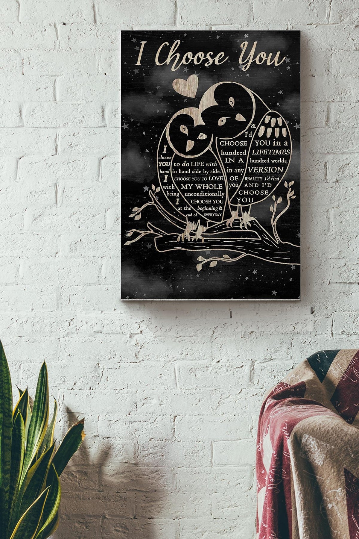 Owl Couple I Choose You Vow Poster - Animal Wall Art - Great Owl Owl Print Gift For Animal Lover Canvas Gallery Wrapped Canvas Framed Gift Idea Framed Prints, Canvas