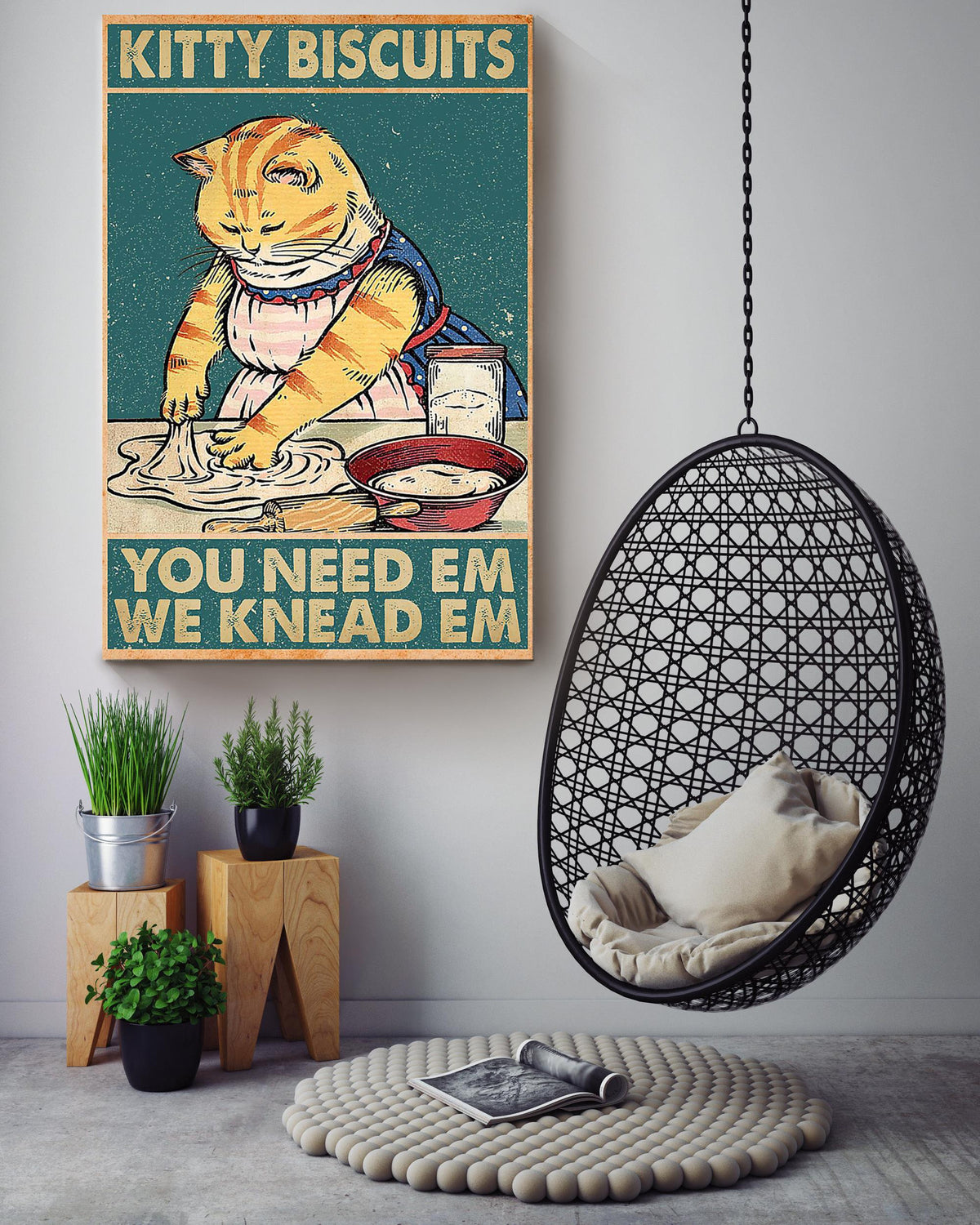 Kitty Biscuits You Need Em We Knead Em Gift For Bakery Decor Baker Cat Lover Canvas