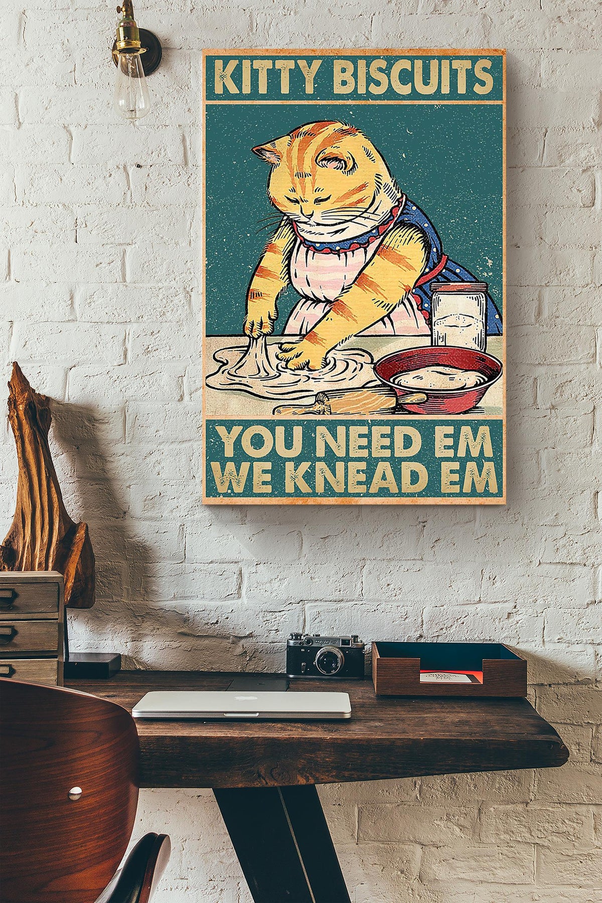 Kitty Biscuits You Need Em We Knead Em Gift For Bakery Decor Baker Cat Lover Canvas