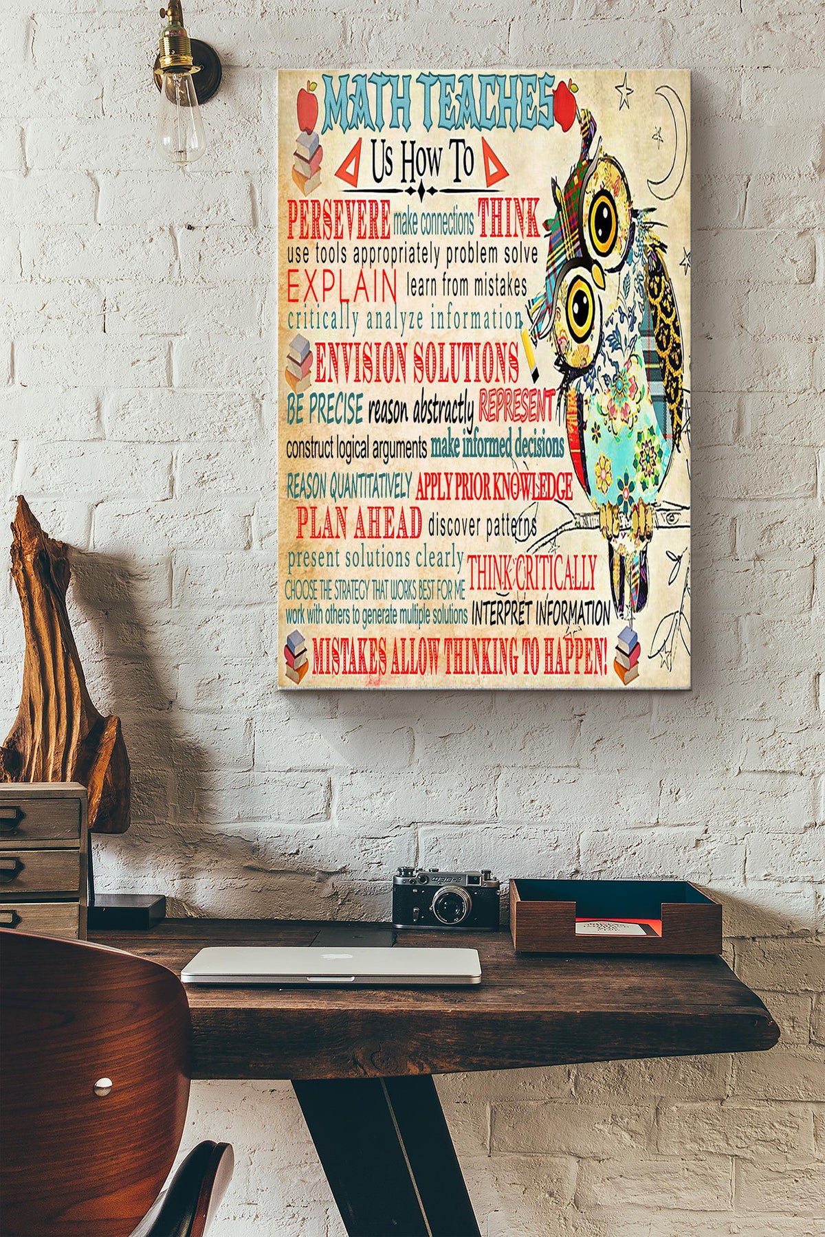 Math Teaches Us Poster - Decor Wall Art - Gift For Teacher Math Teacher Owl Lover Canvas Gallery Wrapped Canvas Framed Gift Idea Framed Prints, Canvas