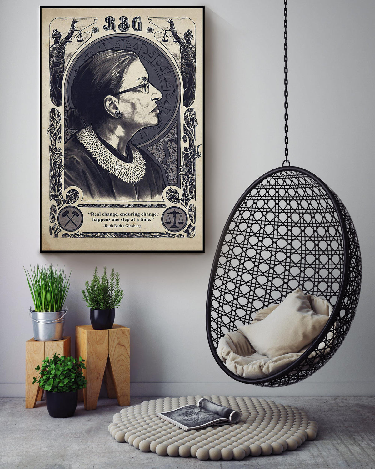 Rbg Real Change Enduring Change Motivation Quote Wall Art For Home Decor Housewarming Canvas Framed Prints, Canvas