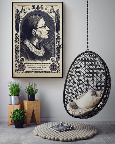 Rbg Real Change Enduring Change Motivation Quote Wall Art For Home Decor Housewarming Canvas Framed Prints, Canvas