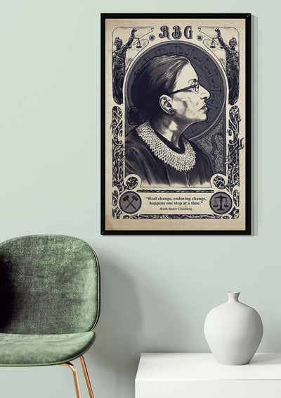 Rbg Real Change Enduring Change Motivation Quote Wall Art For Home Decor Housewarming Canvas Framed Prints, Canvas