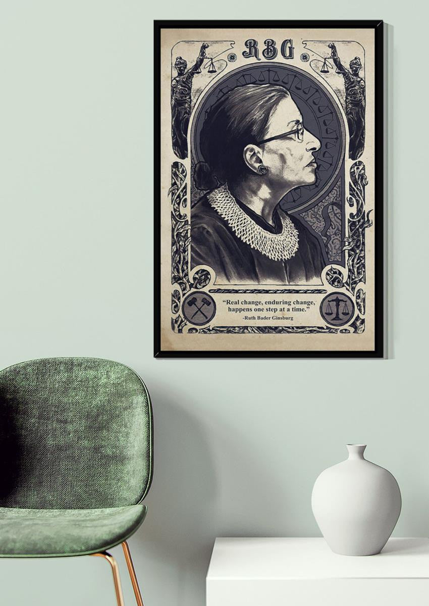 Rbg Real Change Enduring Change Motivation Quote Wall Art For Home Decor Housewarming Canvas Framed Prints, Canvas