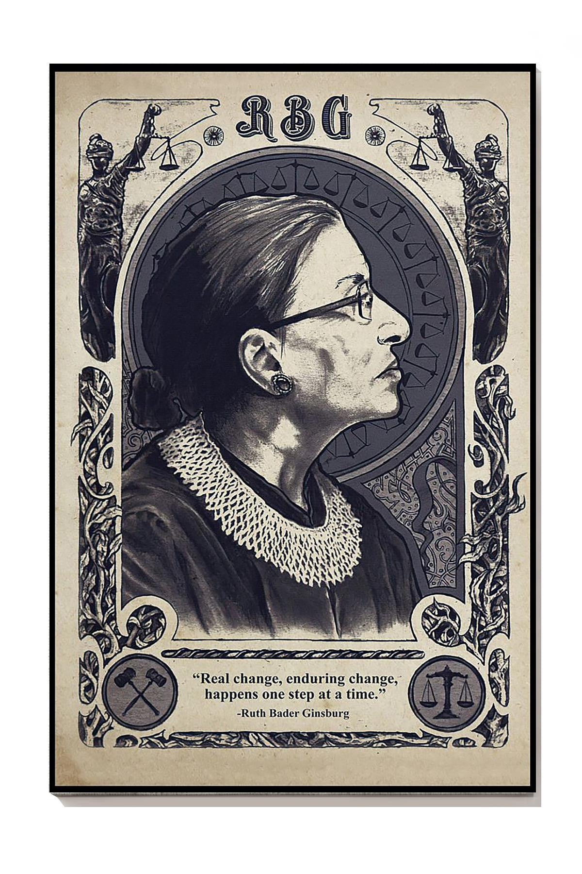 Rbg Real Change Enduring Change Motivation Quote Wall Art For Home Decor Housewarming Canvas Framed Prints, Canvas